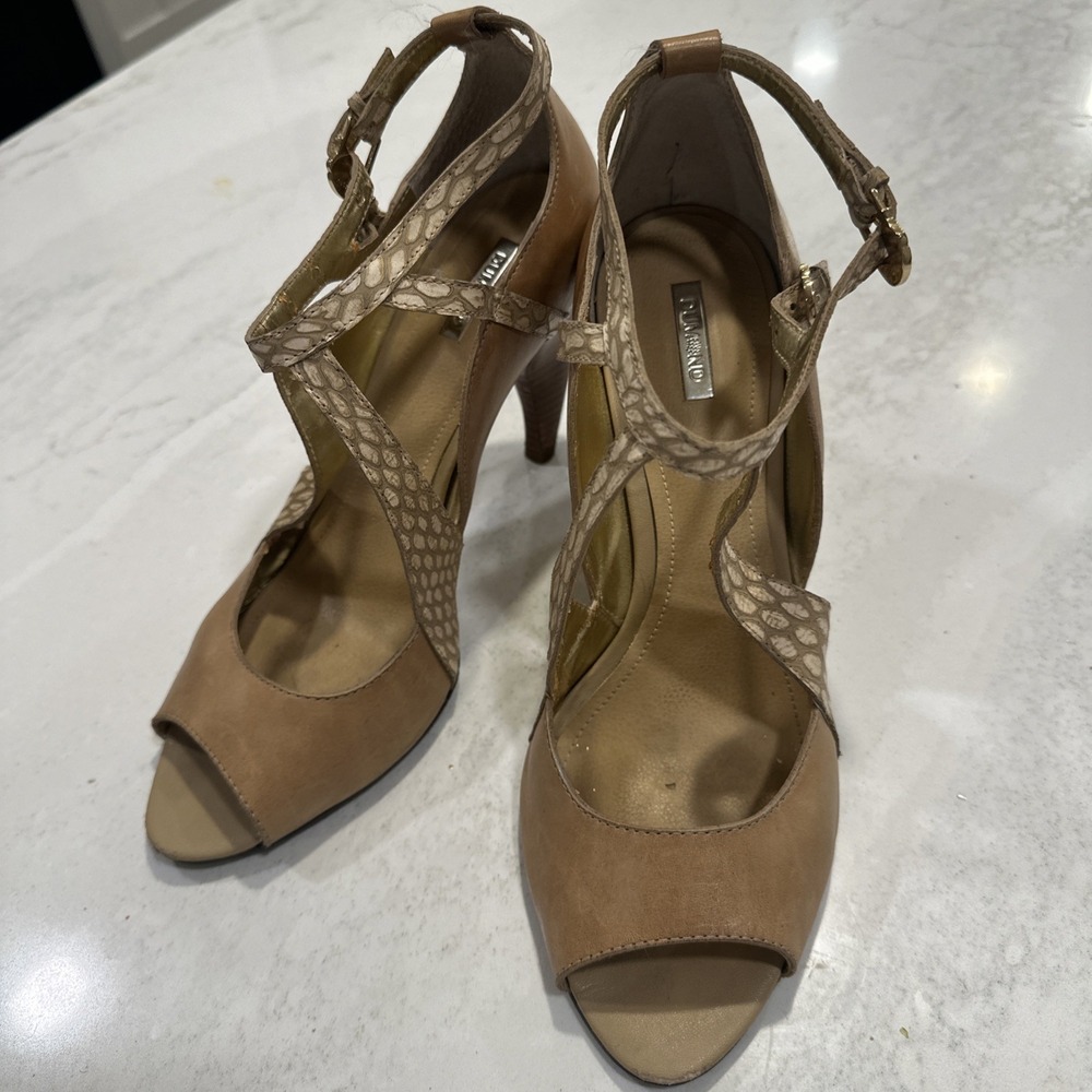 Dumond heels, Brazil nude, leather snakeskin T strap heels,  neutral luxe